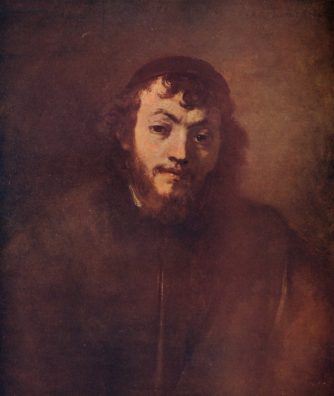 Egy szakállas fiatalember mellszobra koponyasapkával, 1663 alkotó: Rembrandt van Rijn