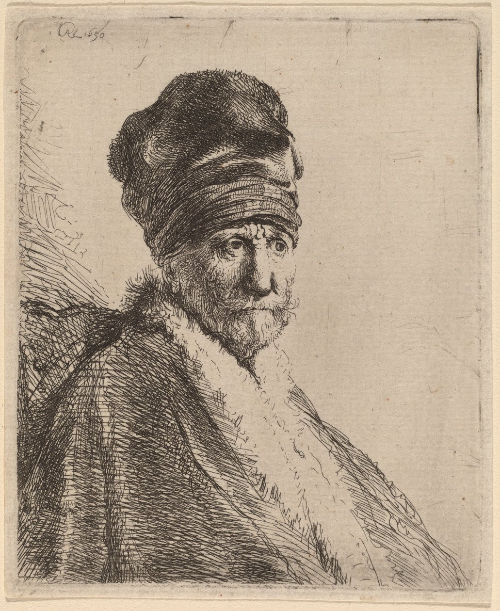 Egy magas sapkát viselő férfi mellszobra, háromnegyed jobbra (A művész apja?) alkotó: Rembrandt van Rijn