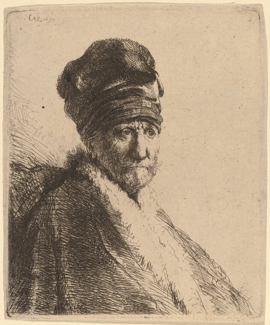 Egy magas sapkát viselő férfi mellszobra, háromnegyed jobbra (A művész apja?) alkotó: Rembrandt van Rijn