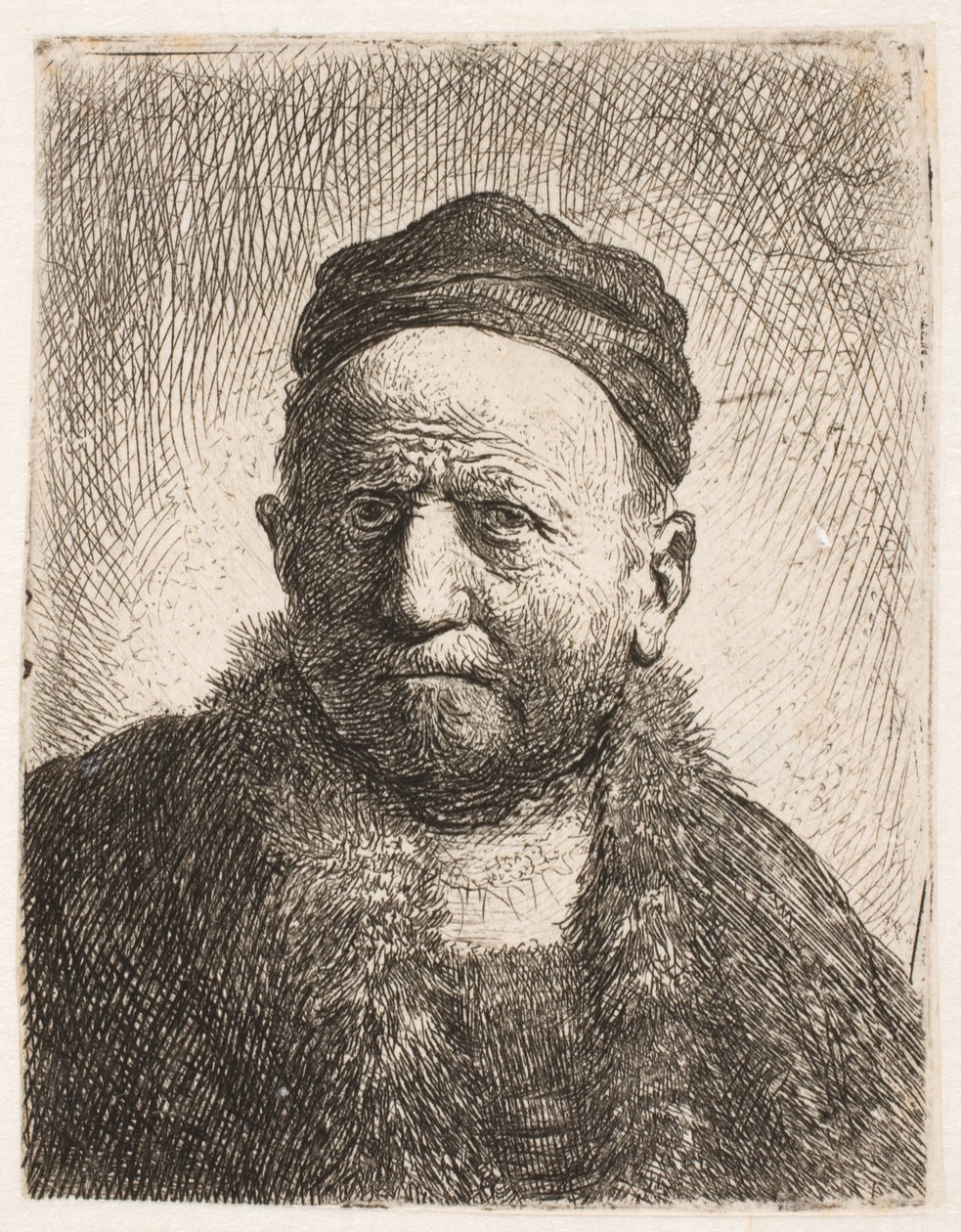 Egy férfi (Rembrandt apja) mellszobra, teljes arcból, szűk sapkában alkotó: Rembrandt van Rijn