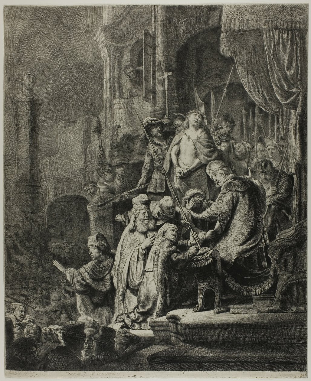 Krisztus Pilátus előtt: Nagy tányér alkotó: Rembrandt van Rijn
