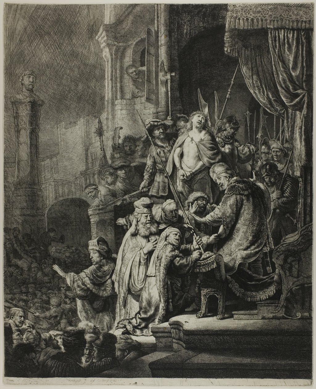 Krisztus Pilátus előtt: Nagy tányér alkotó: Rembrandt van Rijn