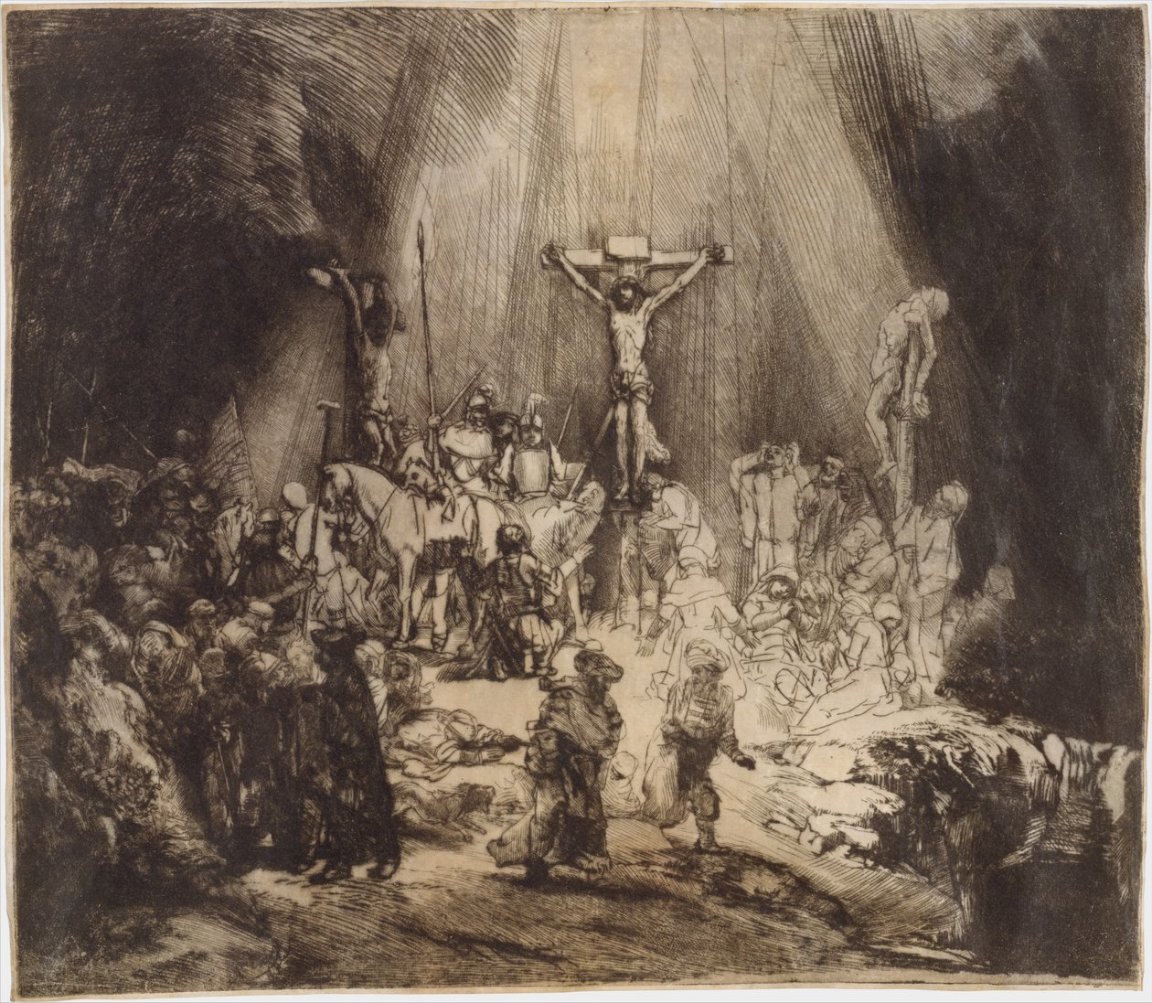 Megfeszített Krisztus a két tolvaj között: A három kereszt, 1653., 1653. alkotó: Rembrandt van Rijn