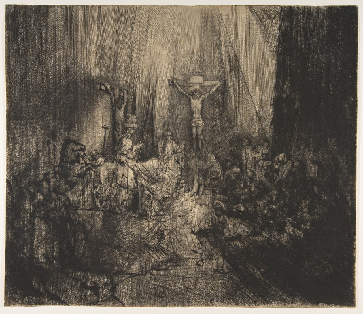 Megfeszített Krisztus a két tolvaj között: A három kereszt, kb. 1660. alkotó: Rembrandt van Rijn