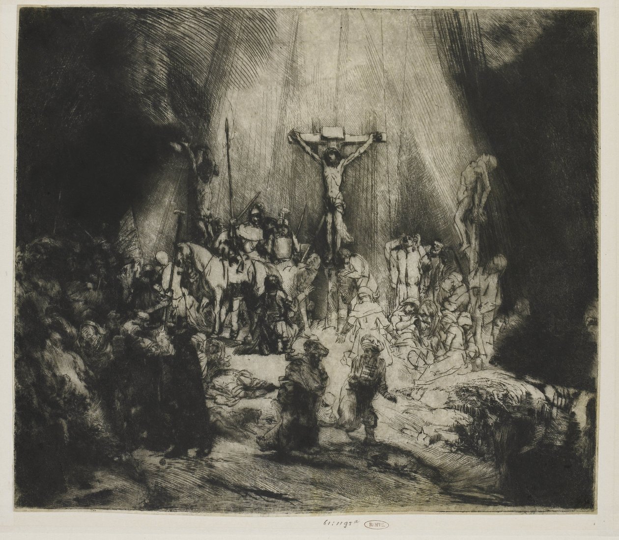 Megfeszített Krisztus a két tolvaj között: „A három kereszt” alkotó: Rembrandt van Rijn