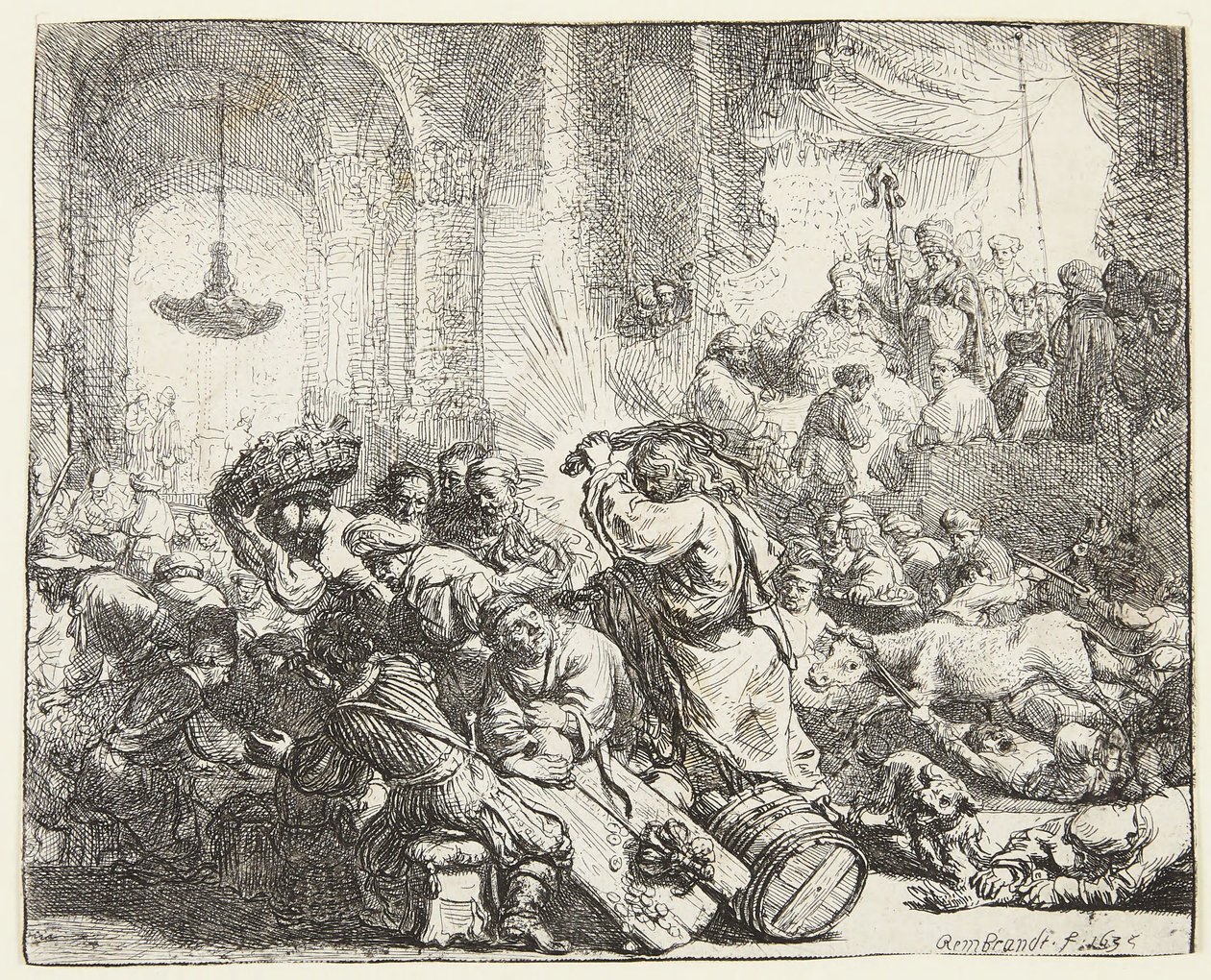 Krisztus elűzi a pénzváltókat (B.69; BB. 35-Bii) alkotó: Rembrandt van Rijn
