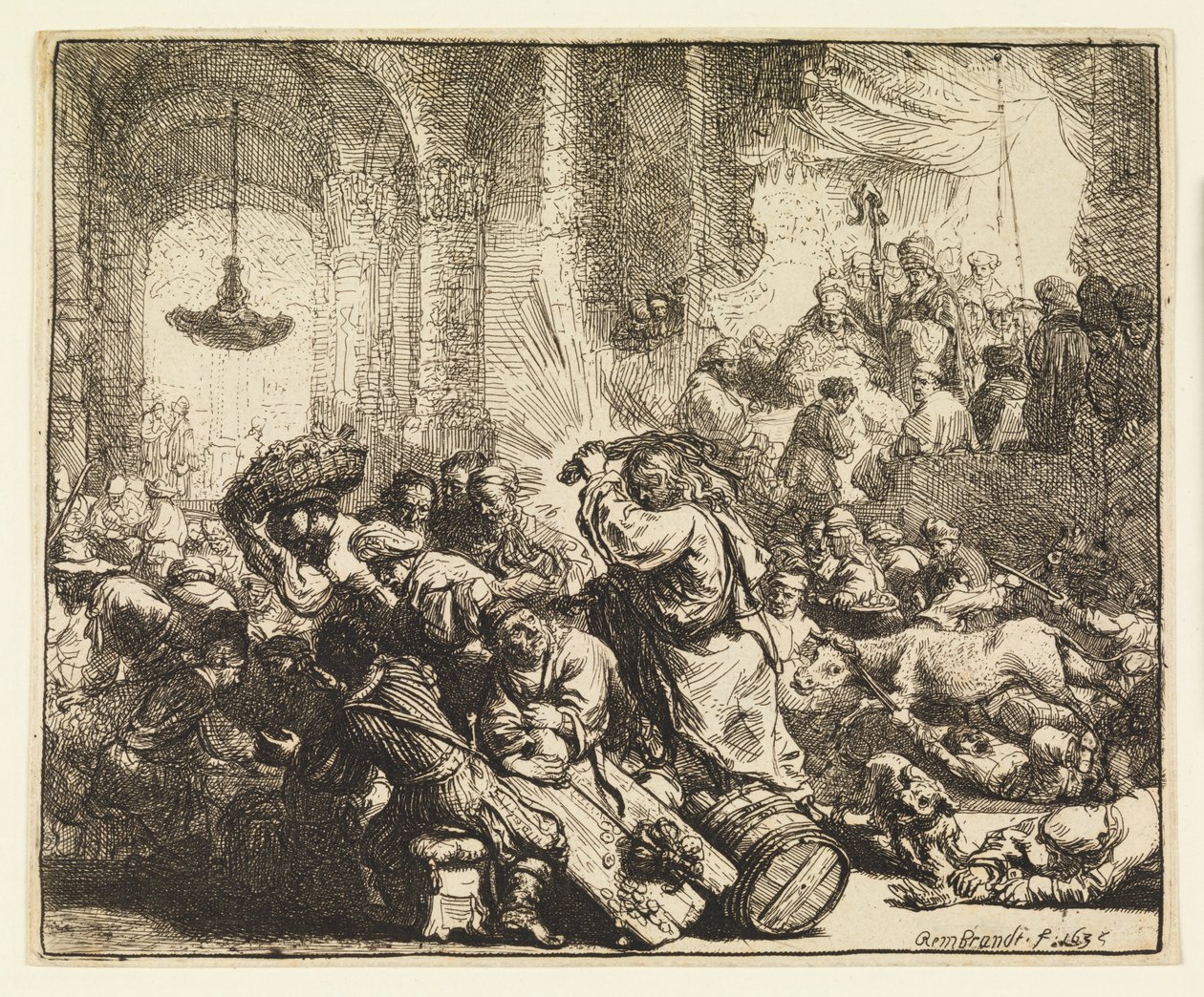Krisztus kiűzi a pénzváltókat a templomból alkotó: Rembrandt van Rijn