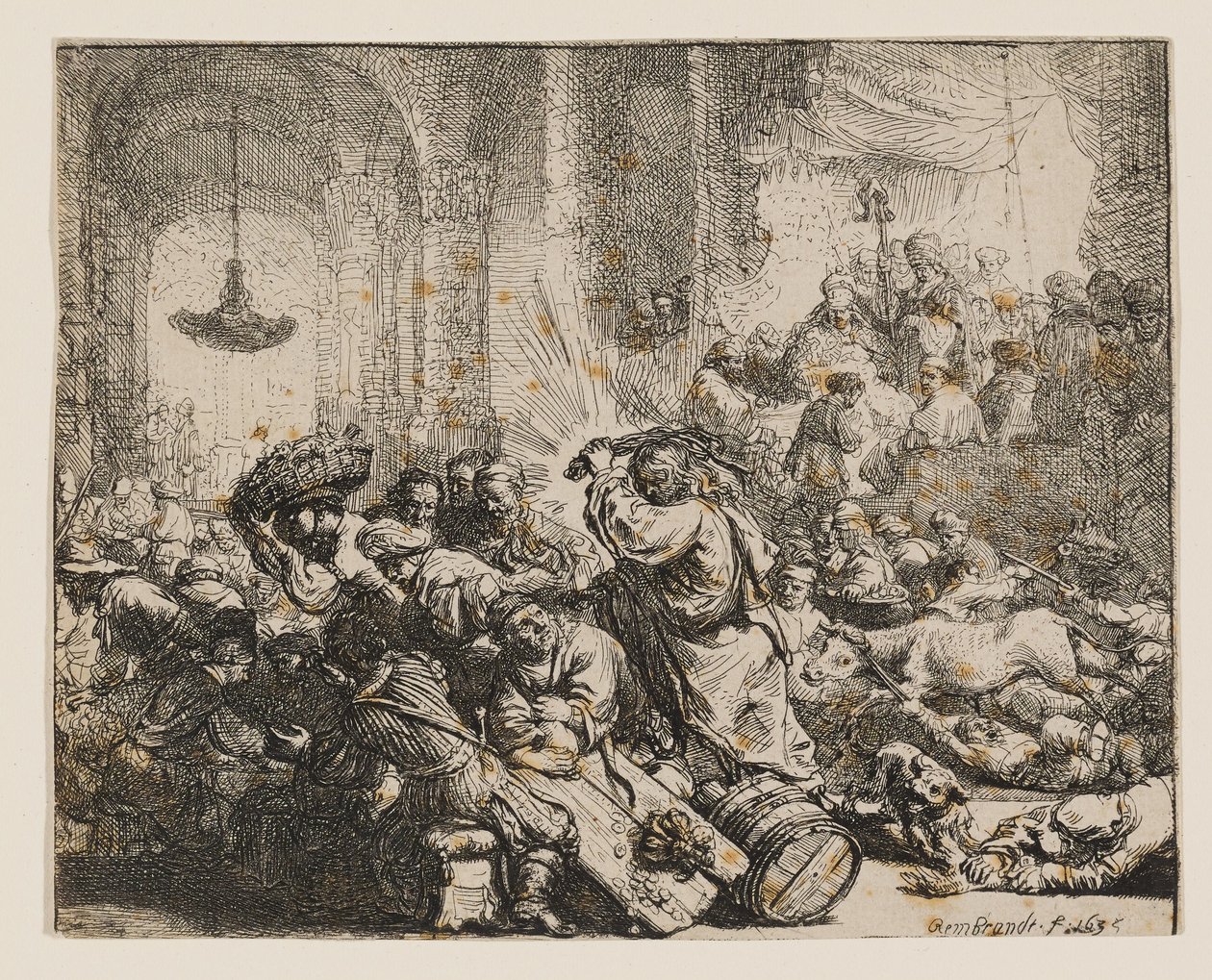 Krisztus elűzi a pénzváltókat a templomból alkotó: Rembrandt van Rijn