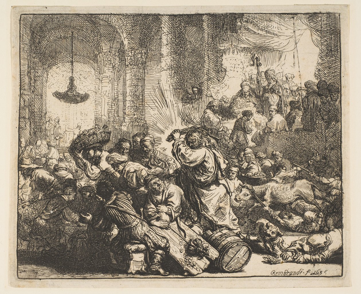 Krisztus kiűzi a pénzváltókat a templomból, 1635. alkotó: Rembrandt van Rijn