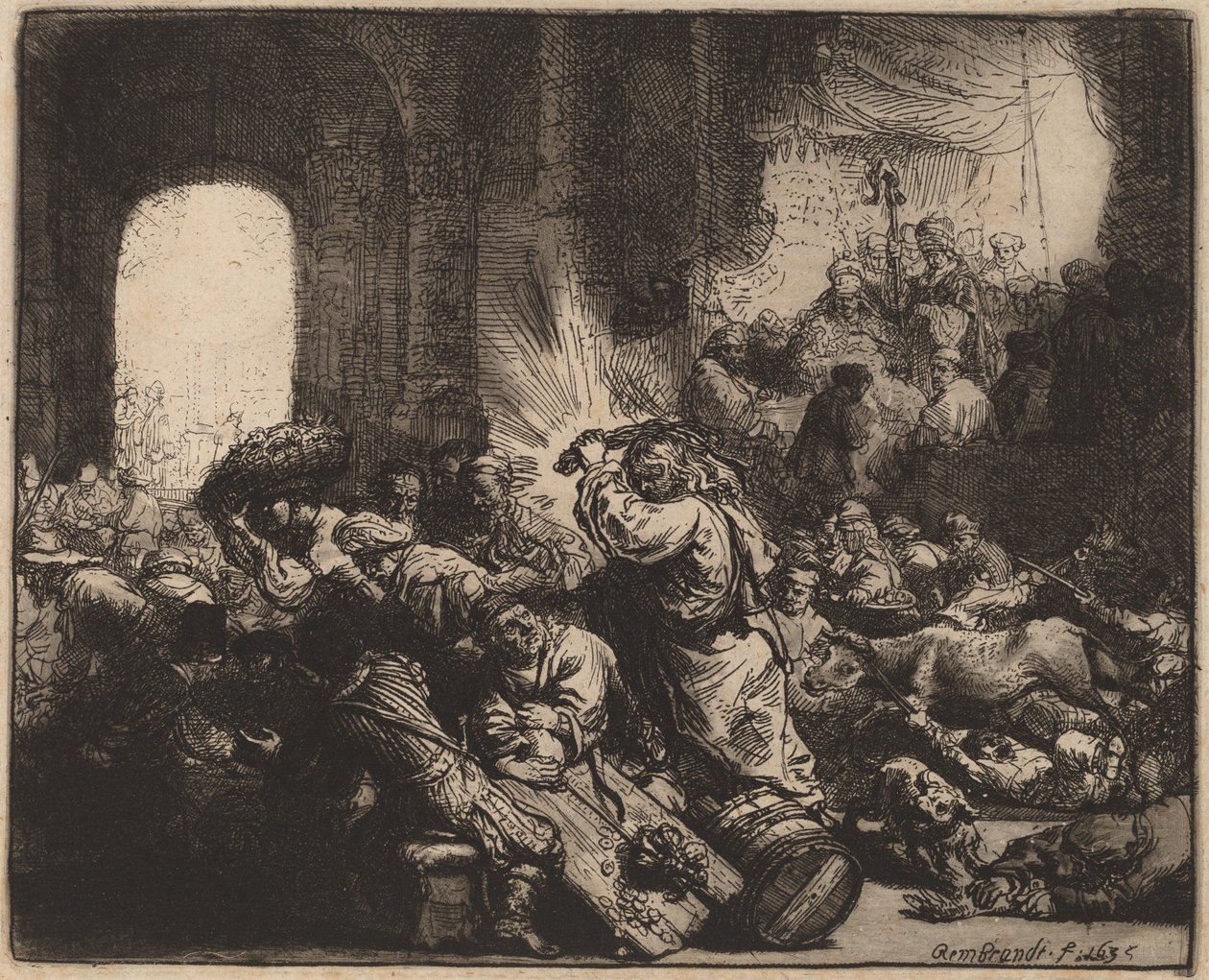 Krisztus kiűzi a pénzváltókat a templomból alkotó: Rembrandt van Rijn
