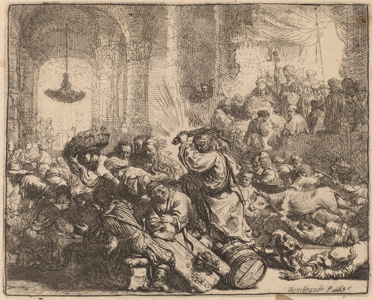 Krisztus kiűzi a pénzváltókat a templomból alkotó: Rembrandt van Rijn