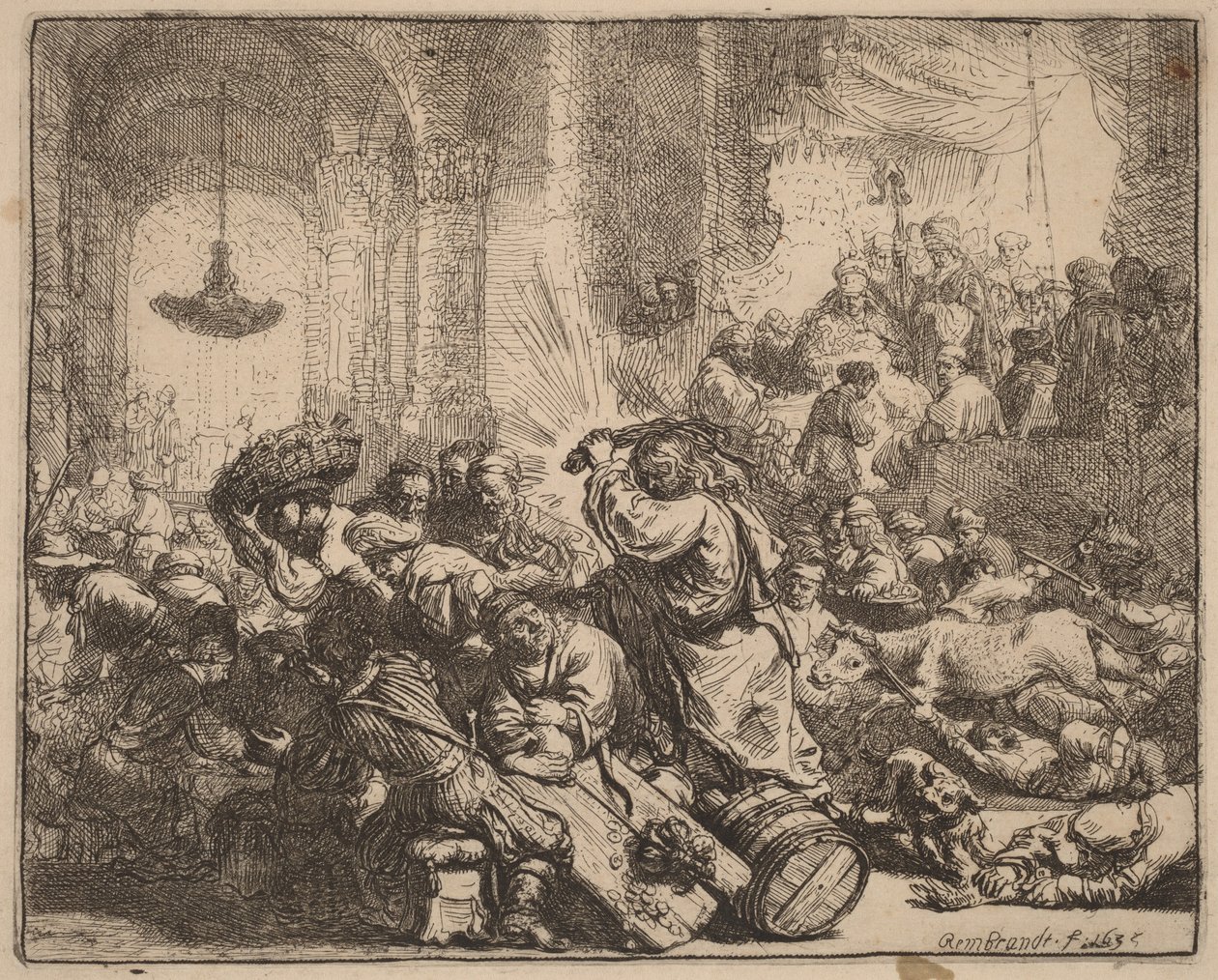 Krisztus elűzi a pénzváltókat a templomból alkotó: Rembrandt van Rijn