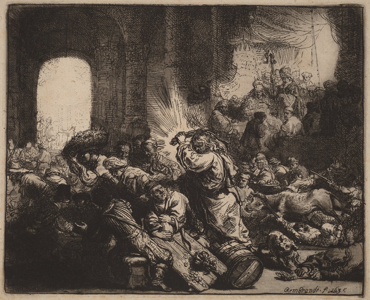 Krisztus elűzi a pénzváltókat a templomból alkotó: Rembrandt van Rijn