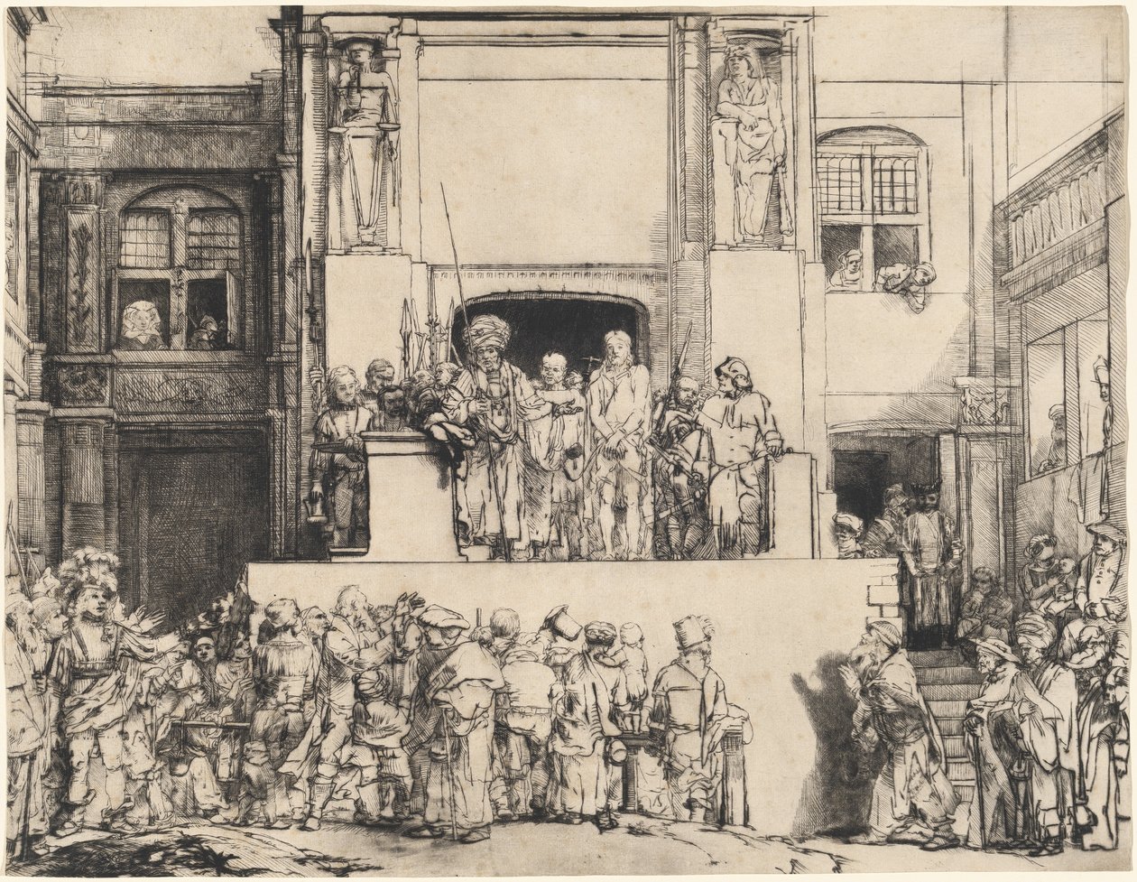 Krisztus bemutatott a népnek: Hosszúkás tányér alkotó: Rembrandt van Rijn