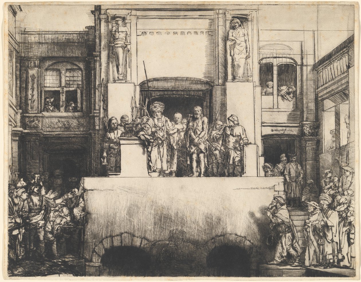 Krisztus bemutatott a népnek: Hosszúkás tányér alkotó: Rembrandt van Rijn