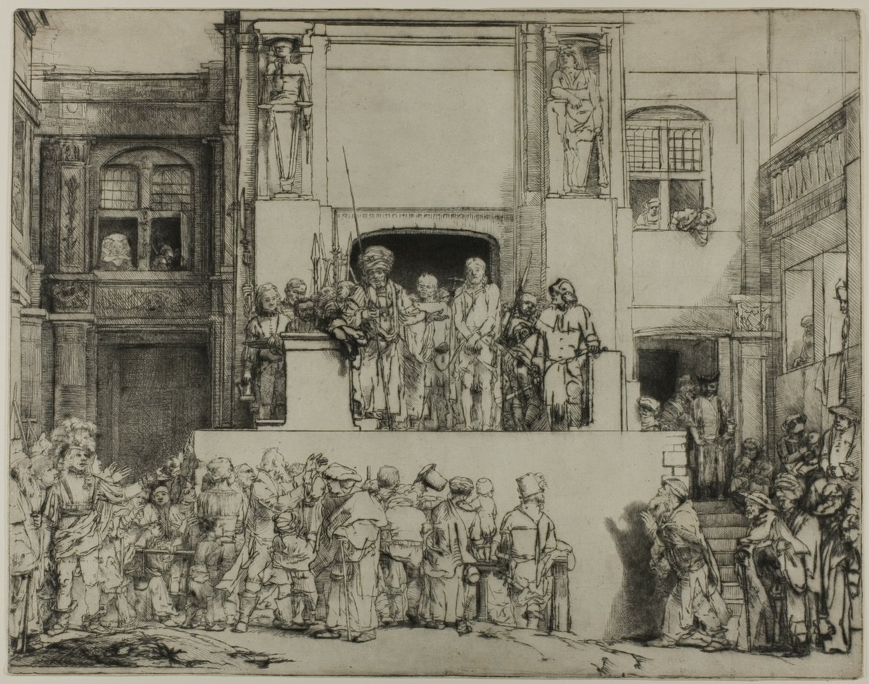 Krisztus bemutatott a népnek: Hosszúkás tányér alkotó: Rembrandt van Rijn