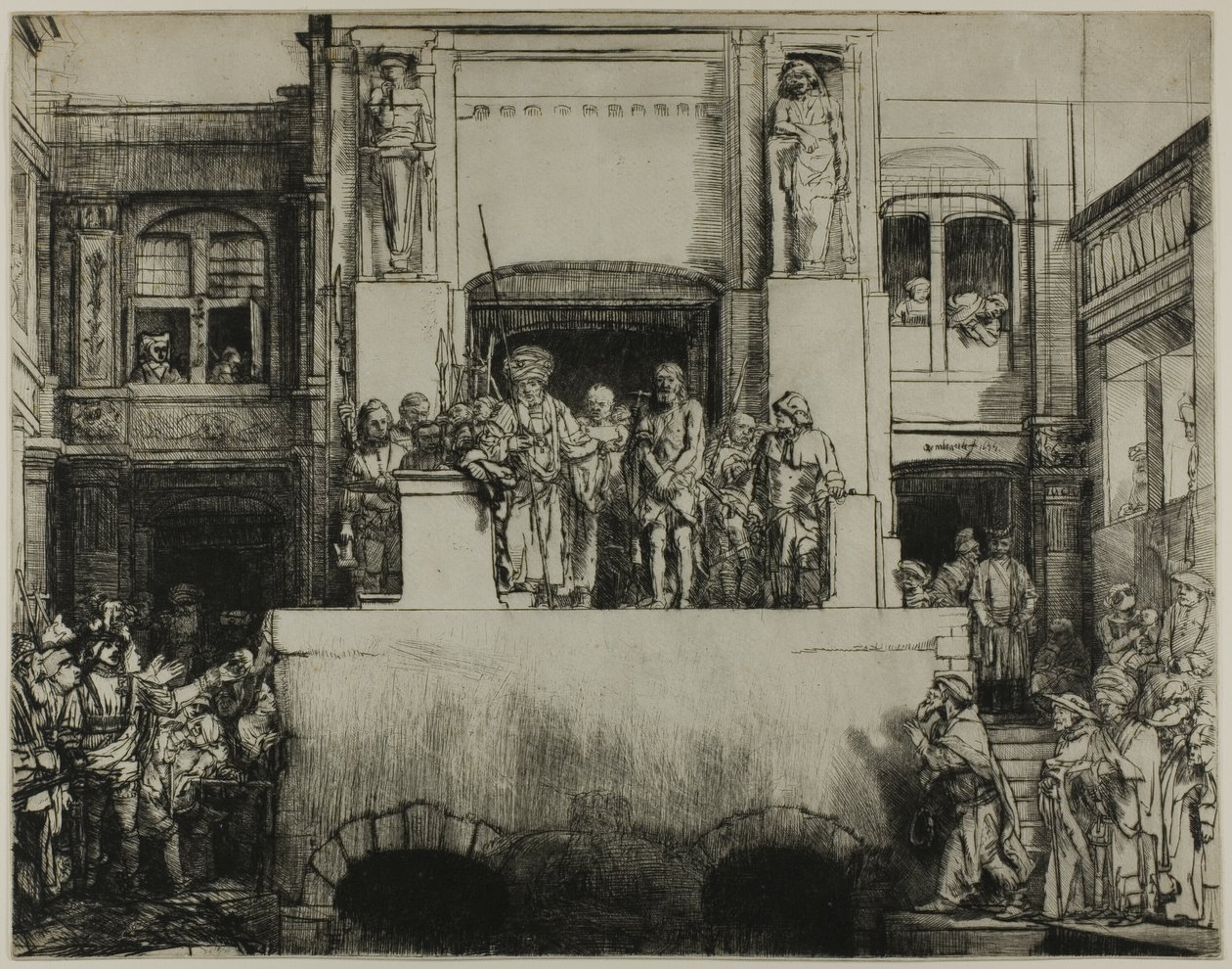 Krisztus bemutatott a népnek: Hosszúkás tányér alkotó: Rembrandt van Rijn