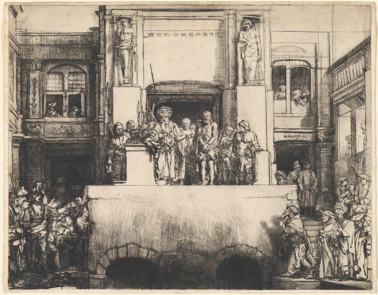 Krisztus bemutatása a népnek: hosszúkás tányér alkotó: Rembrandt van Rijn