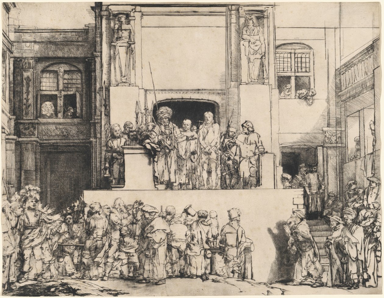 Krisztus bemutatása a népnek: hosszúkás tányér alkotó: Rembrandt van Rijn