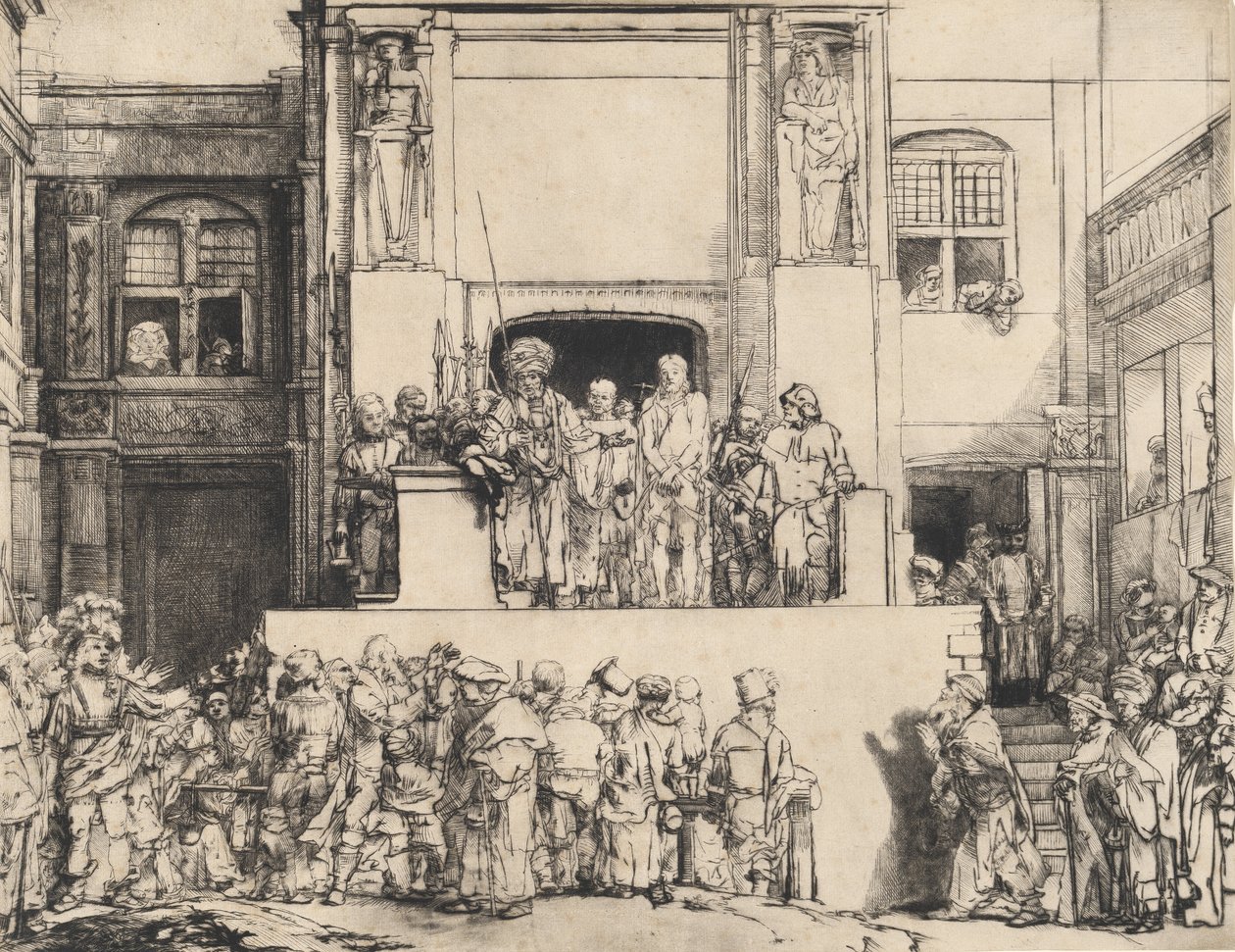 Krisztus a népnek bemutatott: Hosszúkás tányér, 1655. alkotó: Rembrandt van Rijn
