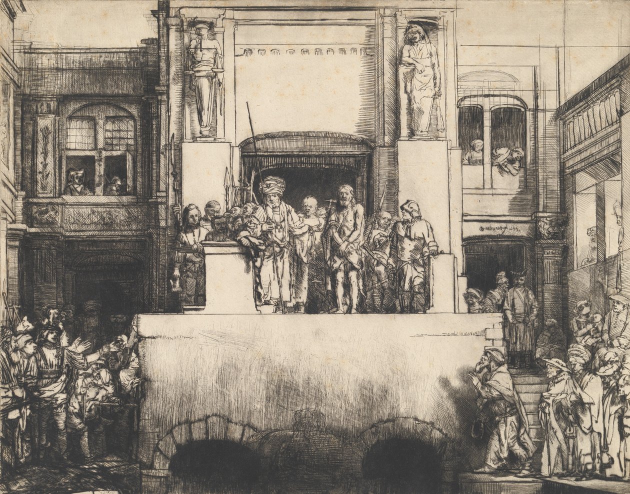 Krisztus a népnek bemutatott: Hosszúkás tányér, 1655. alkotó: Rembrandt van Rijn