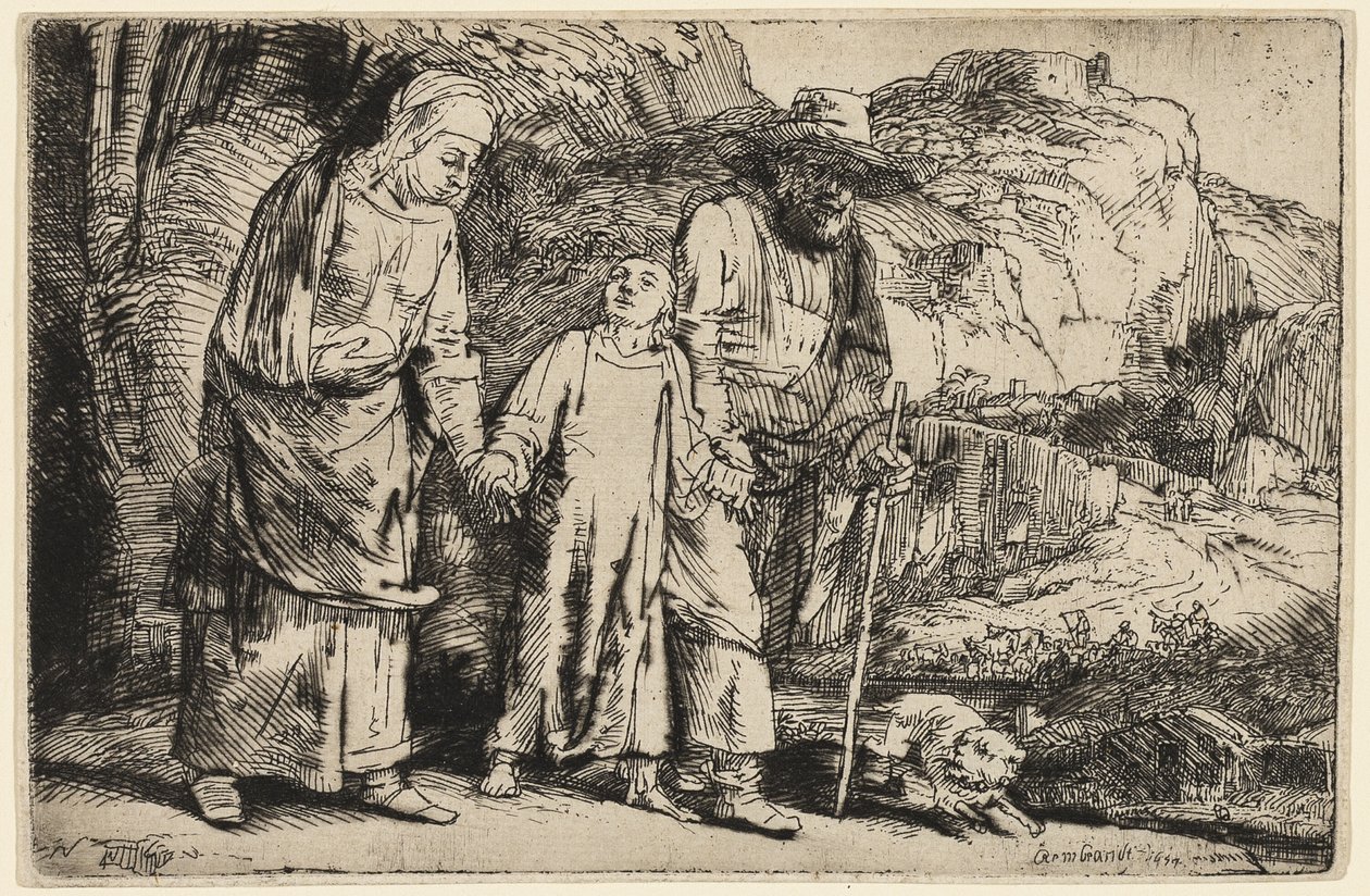 Krisztus visszatér a templomból a szüleivel alkotó: Rembrandt van Rijn