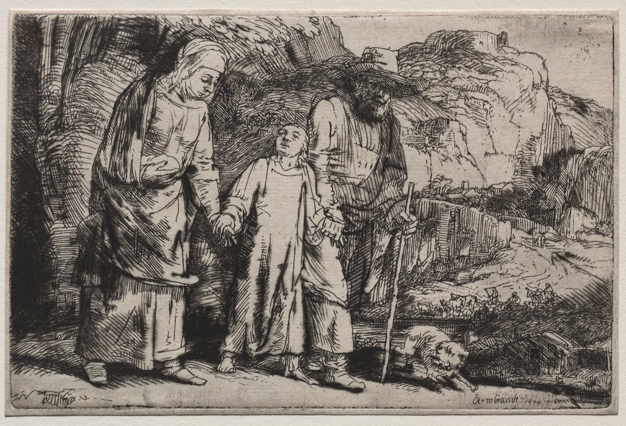 Krisztus visszatér a templomból a szüleivel alkotó: Rembrandt van Rijn