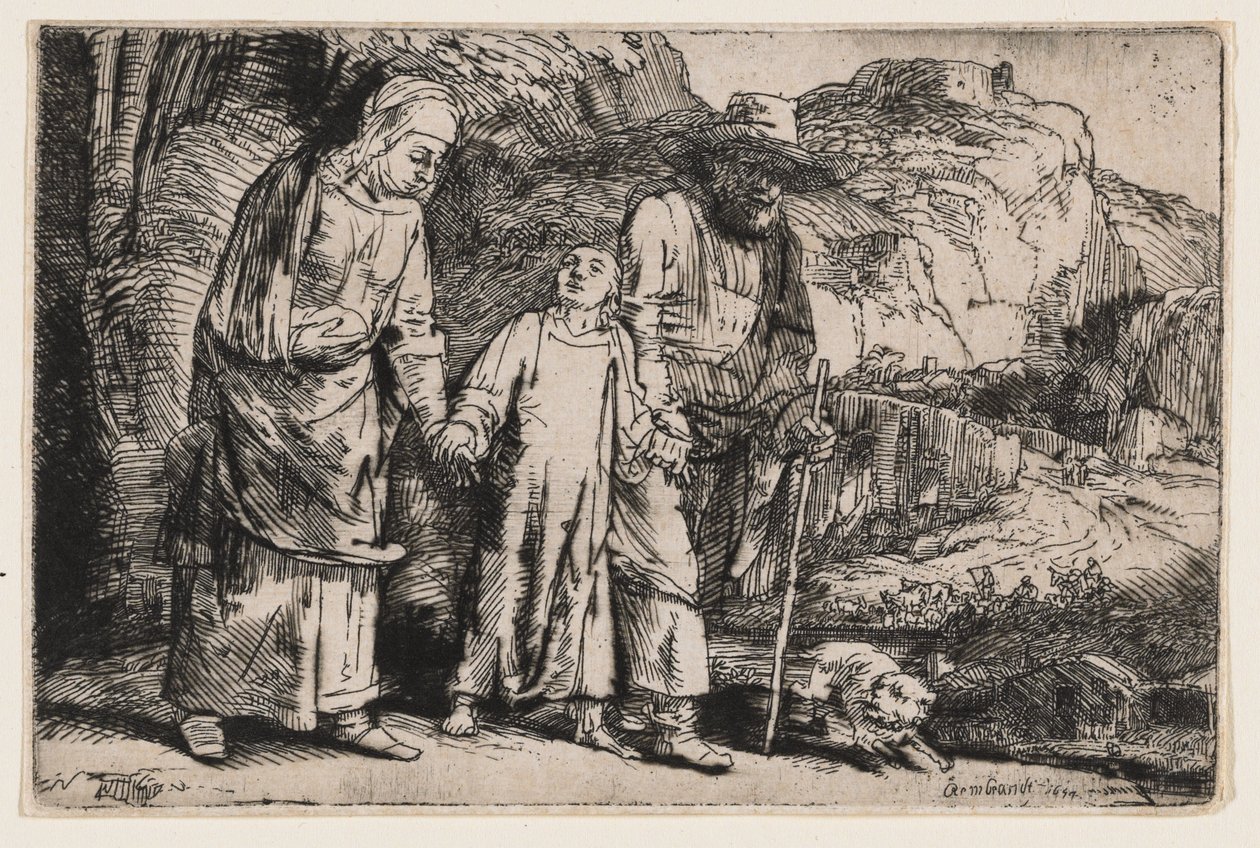 Krisztus visszatér a templomból szüleivel alkotó: Rembrandt van Rijn