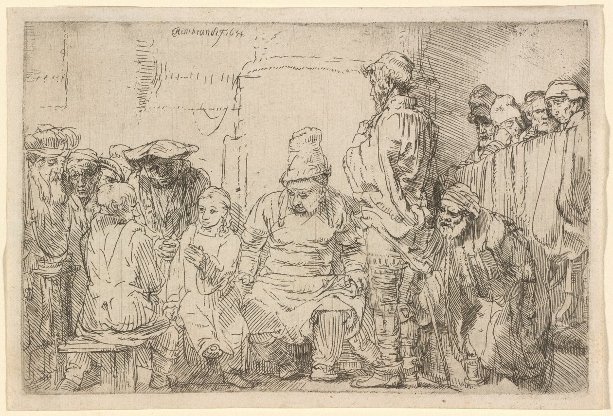 Az ülő Krisztus vitatkozik a törvénytudókkal alkotó: Rembrandt van Rijn