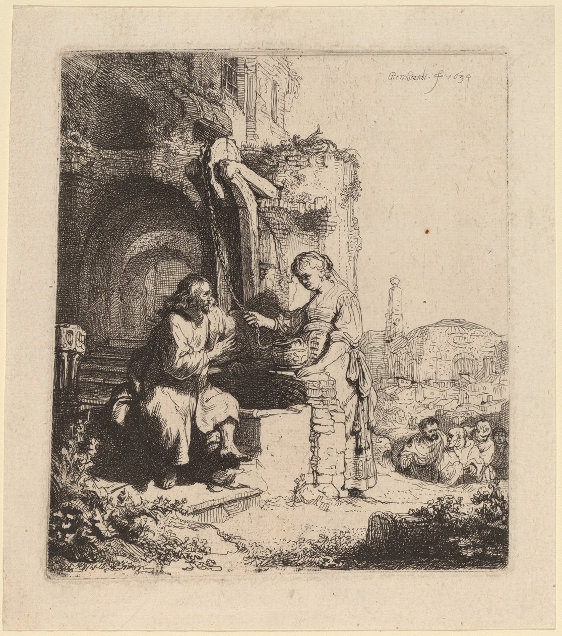 Krisztus és a szamáriai asszony a romok között alkotó: Rembrandt van Rijn