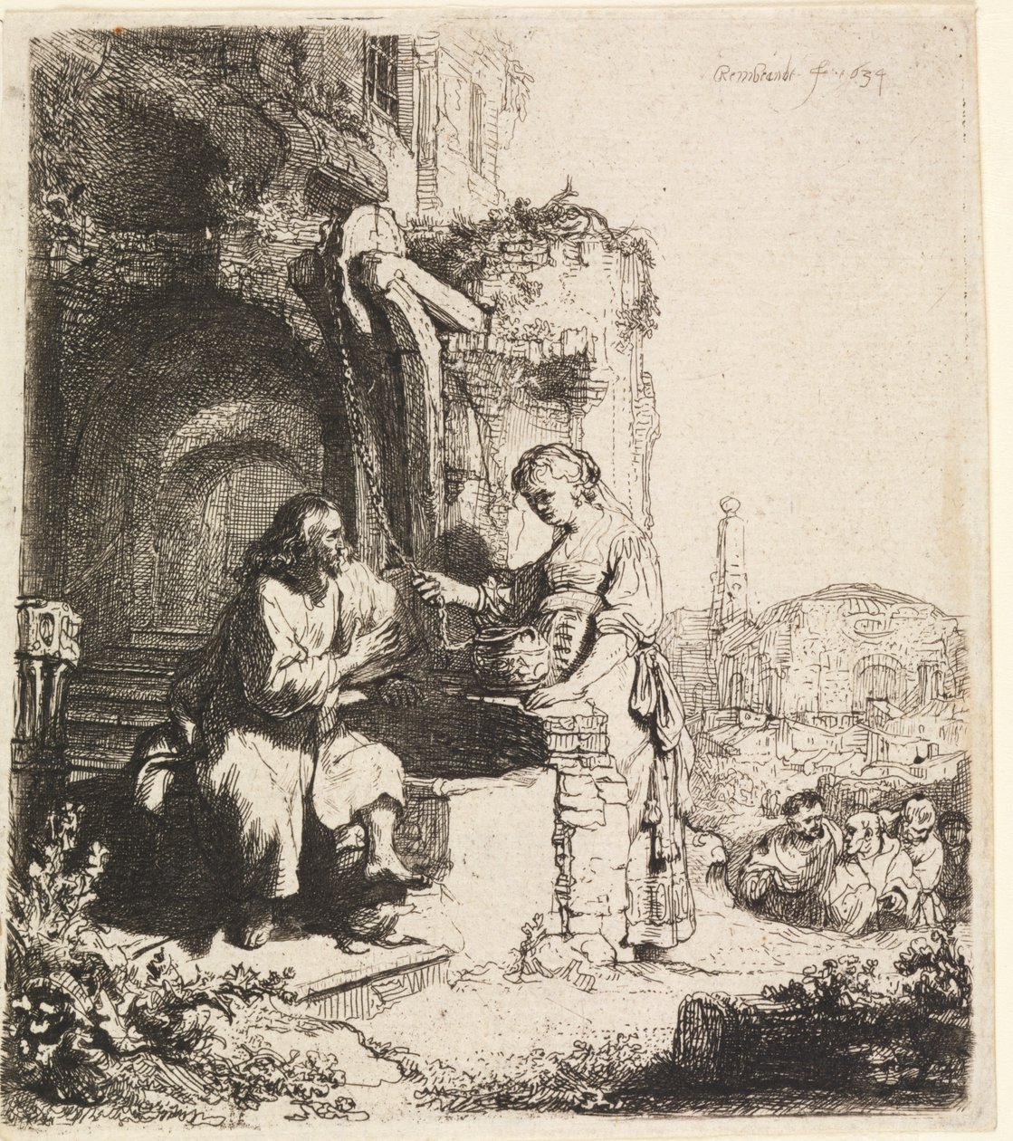 Krisztus és a szamáriai asszony a romok között alkotó: Rembrandt van Rijn