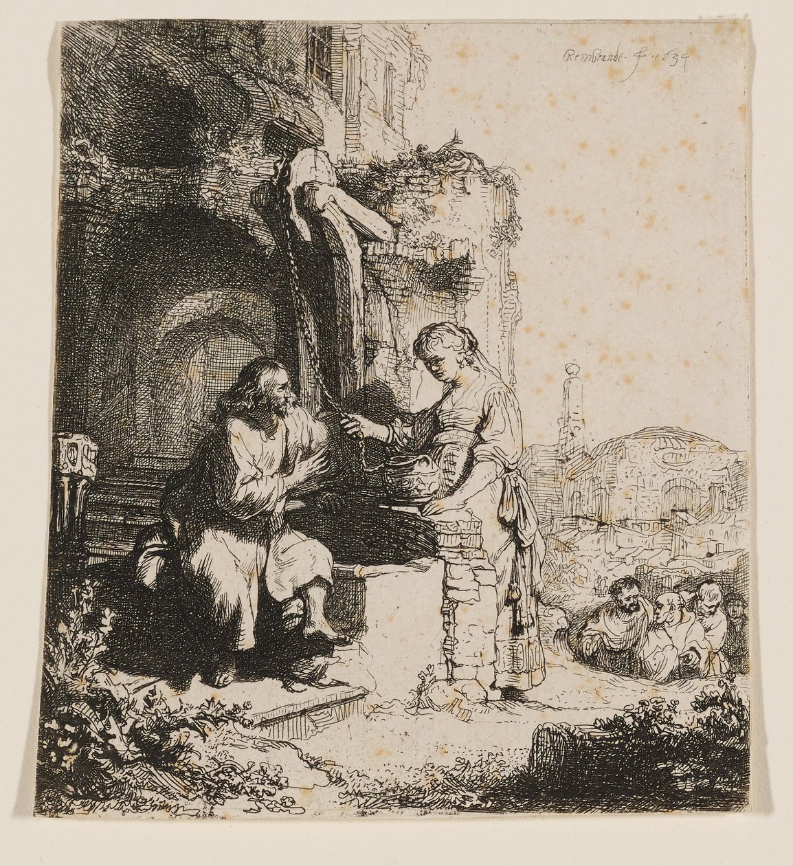 Krisztus és a samáriai asszony: a romok között alkotó: Rembrandt van Rijn