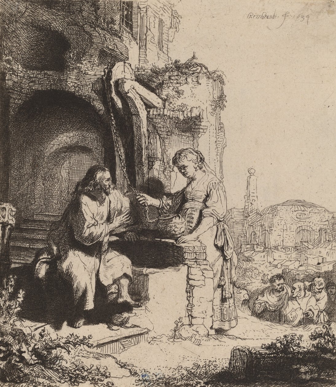 Krisztus és a szamáriai asszony a romok között, 1634. alkotó: Rembrandt van Rijn