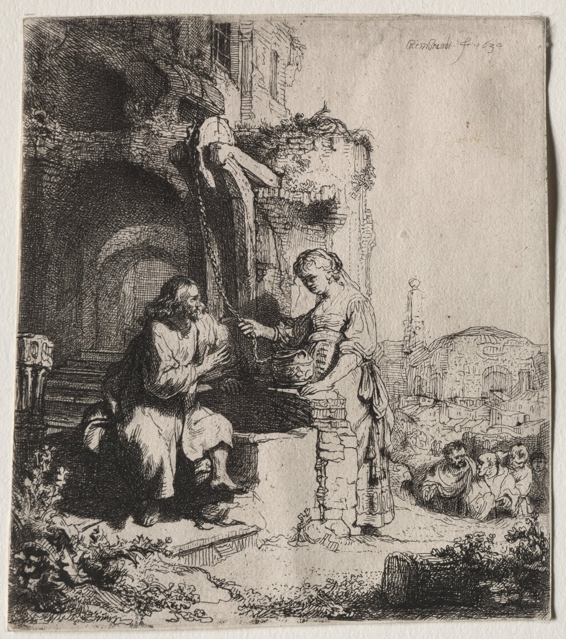 Krisztus és a szamáriai asszony a romok között, 1634. alkotó: Rembrandt van Rijn
