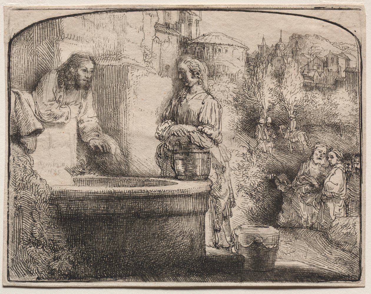 Krisztus és a szamáriai asszony: íves lenyomat, 1657-58. alkotó: Rembrandt van Rijn