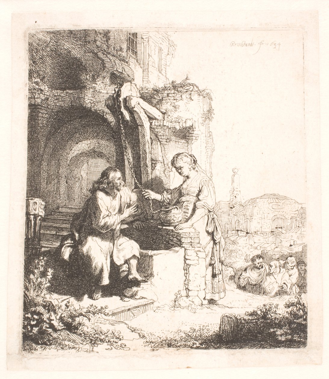 Krisztus és a szamáriai asszony: romok között alkotó: Rembrandt van Rijn