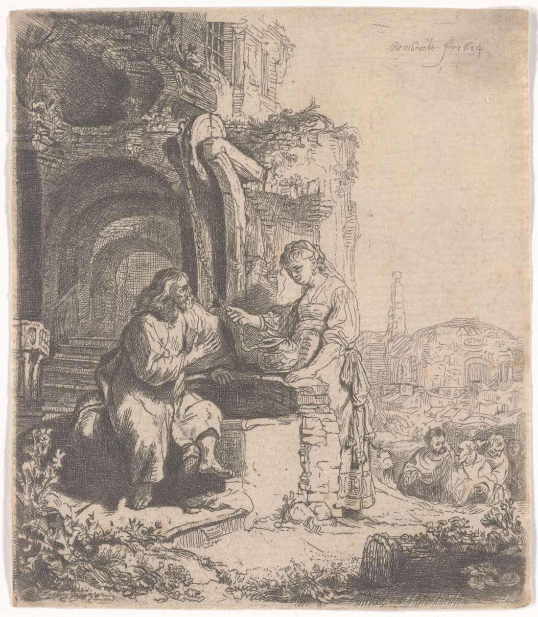 Krisztus és a szamáriai asszony a romok között, 1634 alkotó: Rembrandt van Rijn