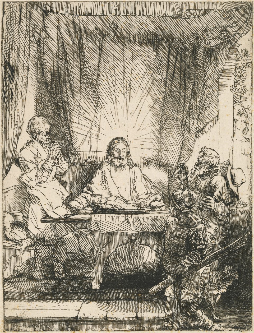 Krisztus Emmausban: a nagyobb tányér alkotó: Rembrandt van Rijn