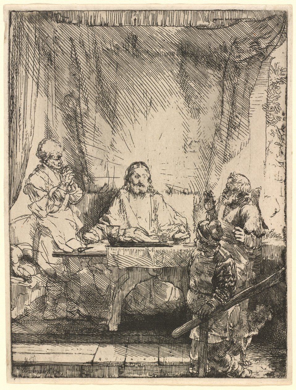 Krisztus Emmausban: a nagyobb tányér alkotó: Rembrandt van Rijn