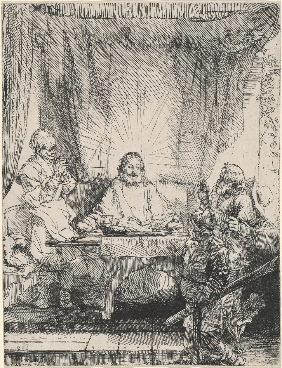 Krisztus Emmausban: a nagyobb tányér alkotó: Rembrandt van Rijn