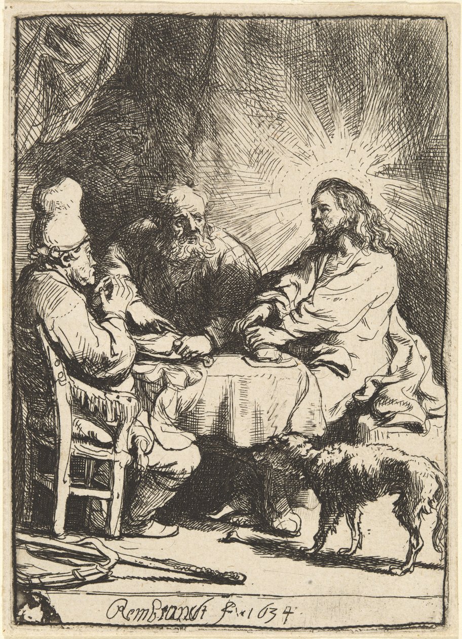 Krisztus Emmausban: a kisebb tányér alkotó: Rembrandt van Rijn