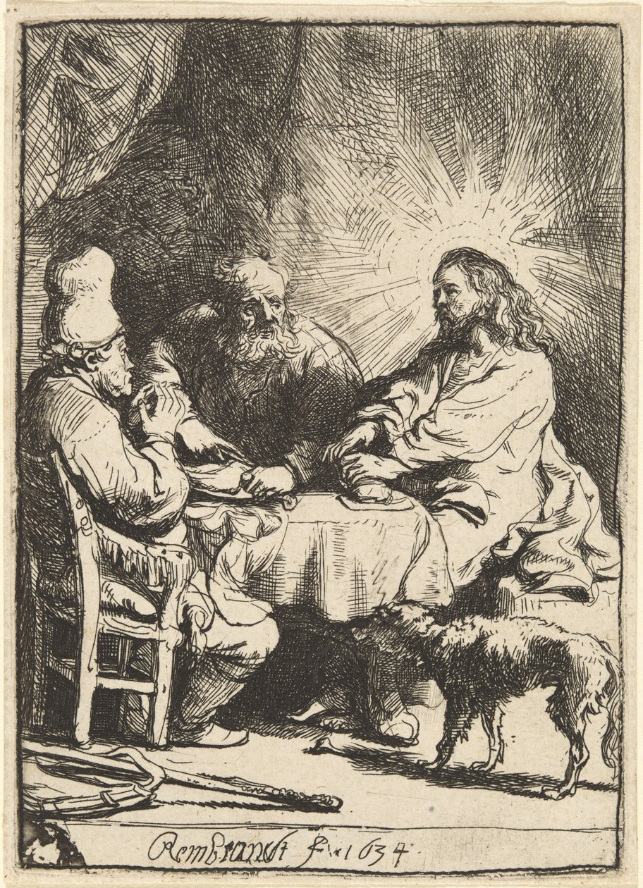 Krisztus Emmausban: a kisebb tányér alkotó: Rembrandt van Rijn