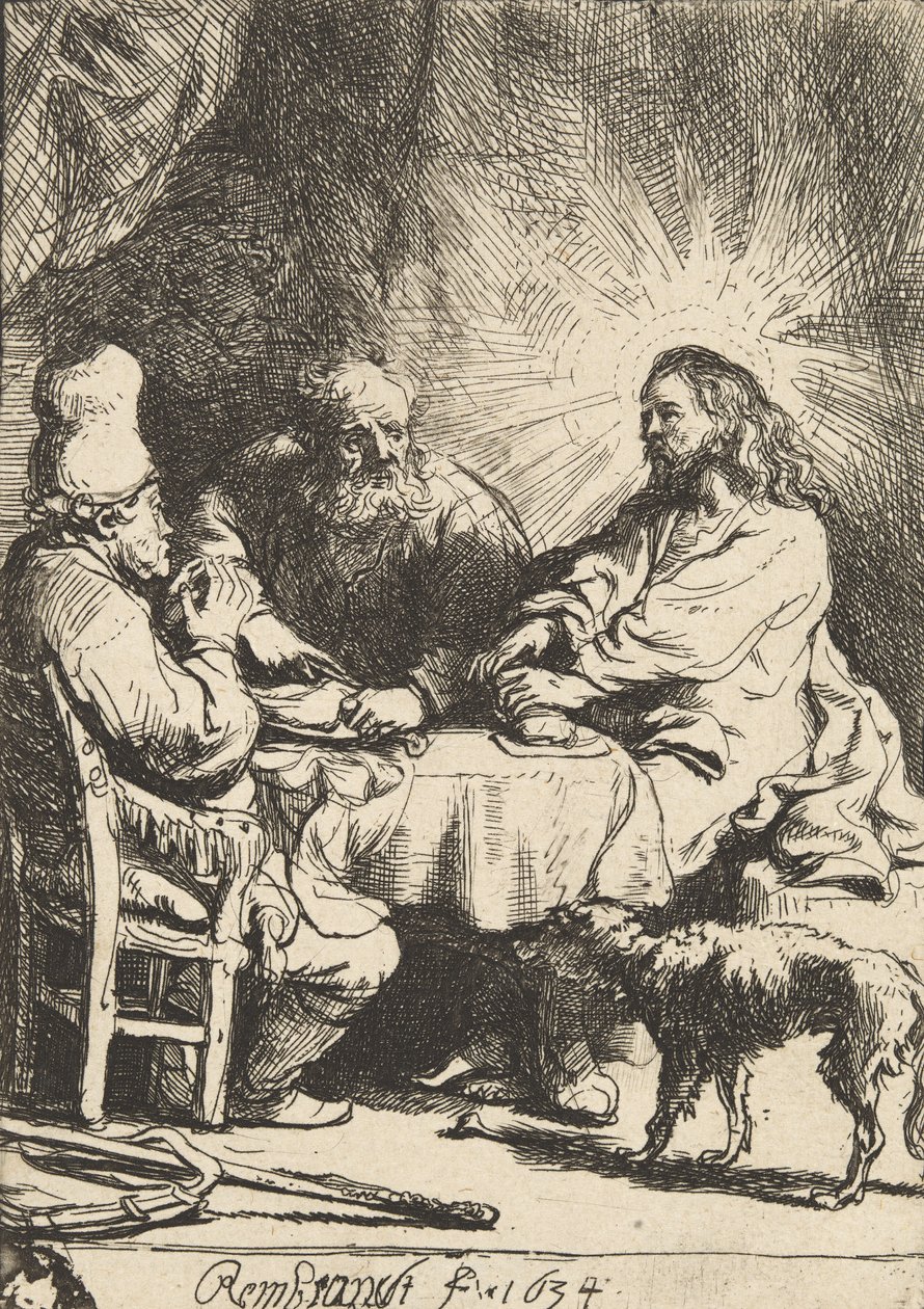 Krisztus Emmausban: a kisebb tányér, 1634. alkotó: Rembrandt van Rijn