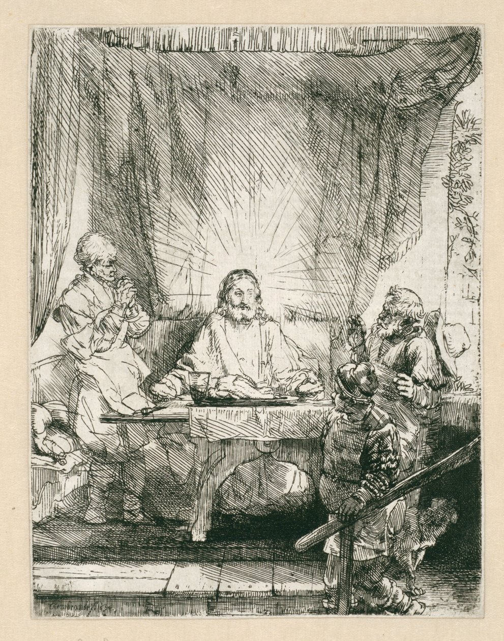 Krisztus Emmausban: a nagyobb tányér alkotó: Rembrandt van Rijn