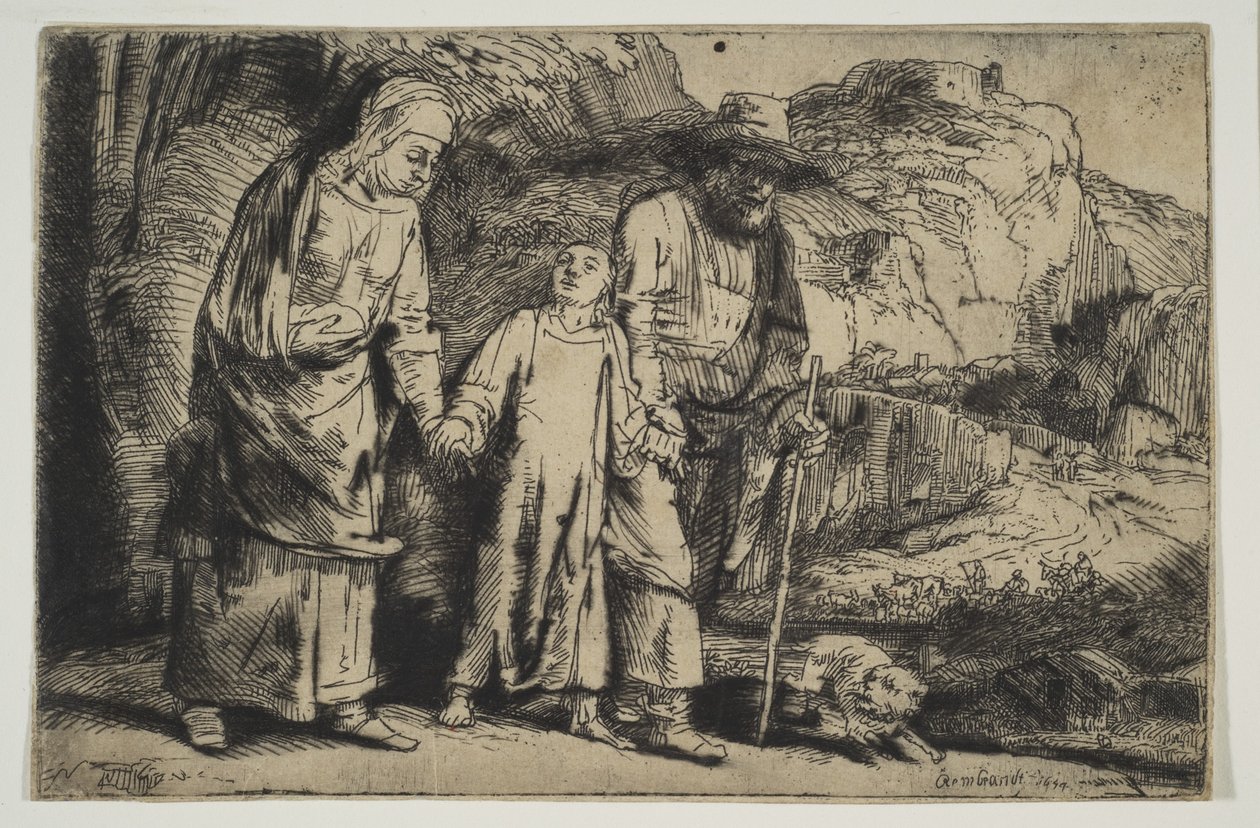 Krisztus szülei között, visszatér a templomból, 1654. alkotó: Rembrandt van Rijn