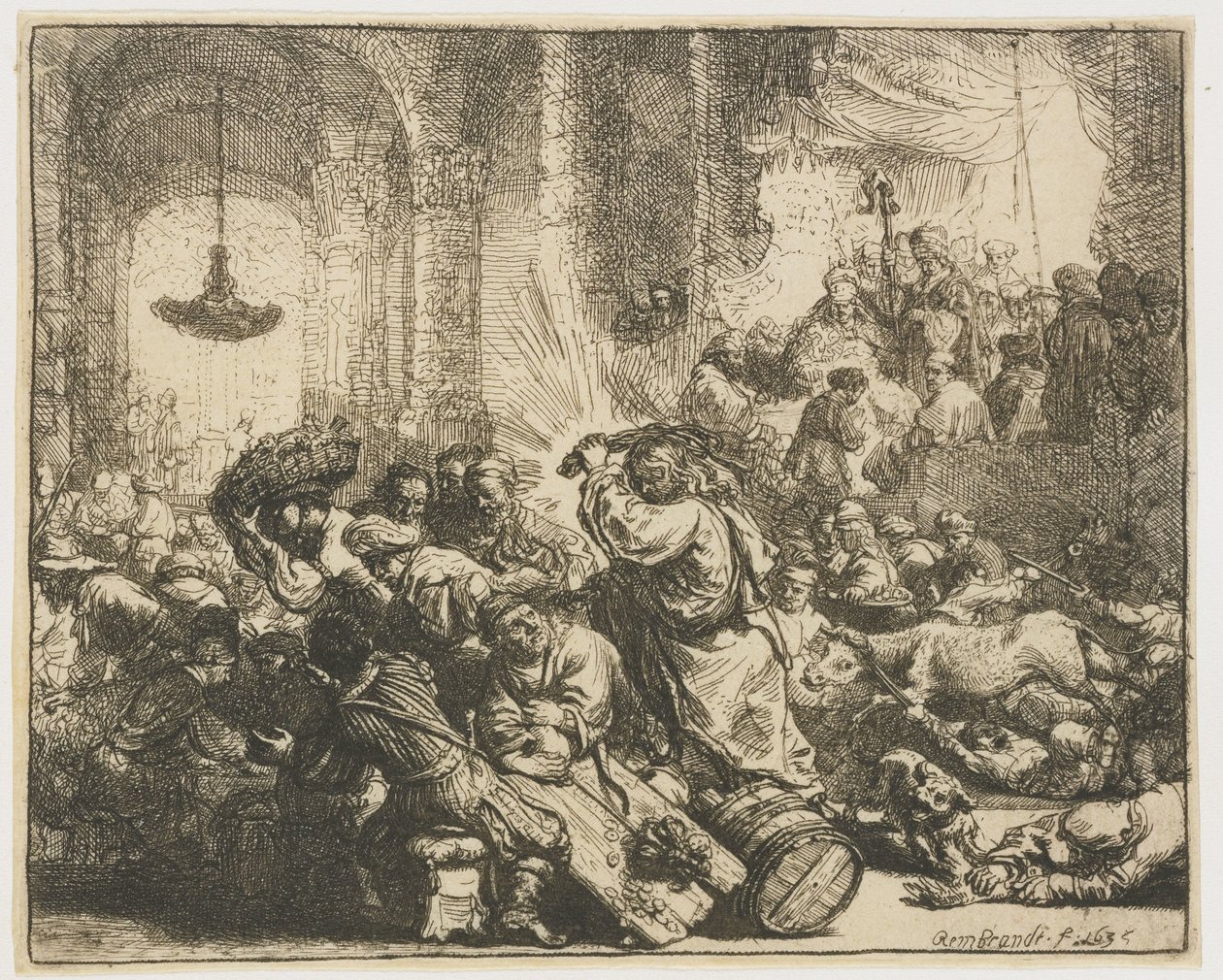 Krisztus kiűzte a pénzváltókat a templomból alkotó: Rembrandt van Rijn