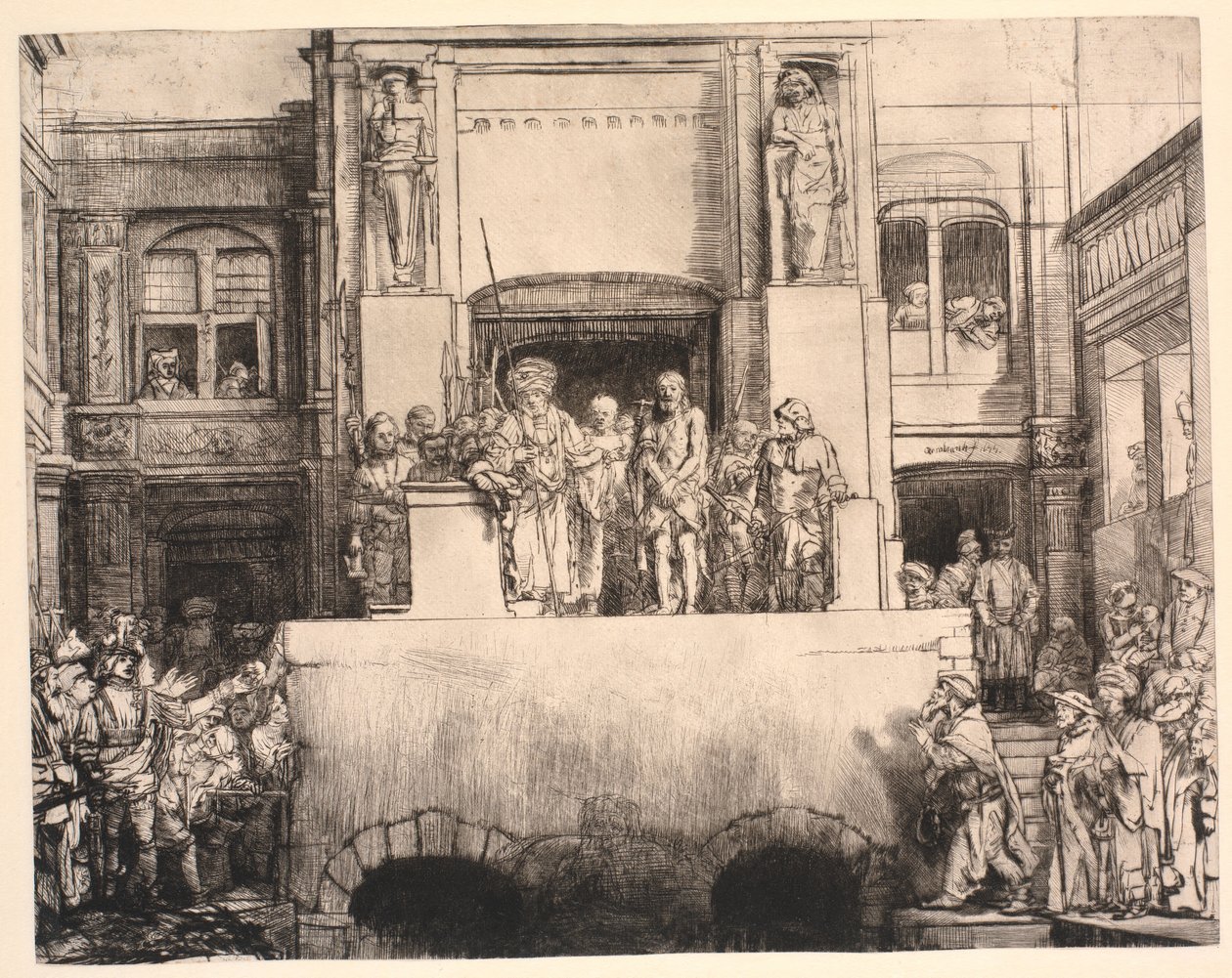Krisztus bemutatta az embereknek: nagy, hosszúkás tányért alkotó: Rembrandt van Rijn