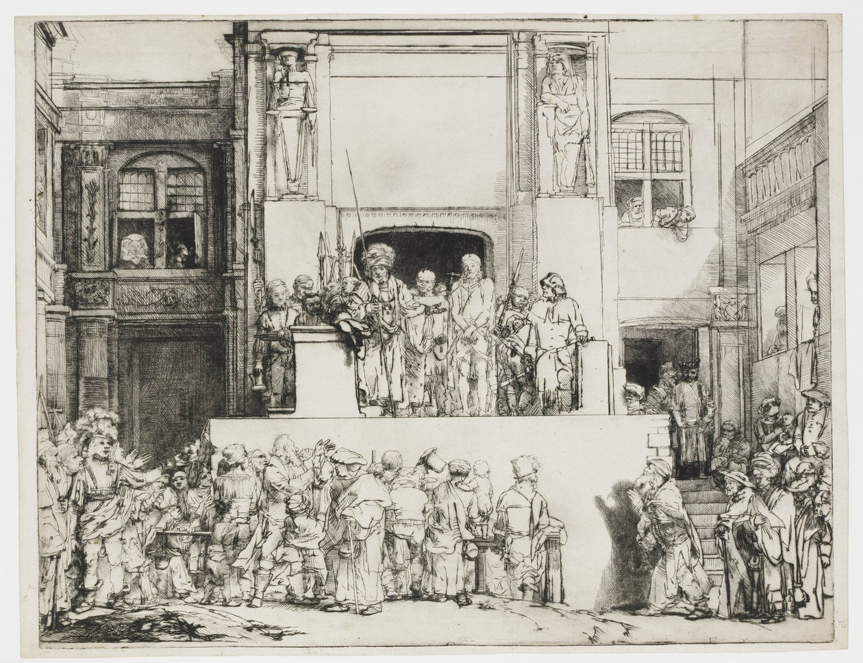 Krisztus bemutatása a népnek: hosszúkás tál alkotó: Rembrandt van Rijn