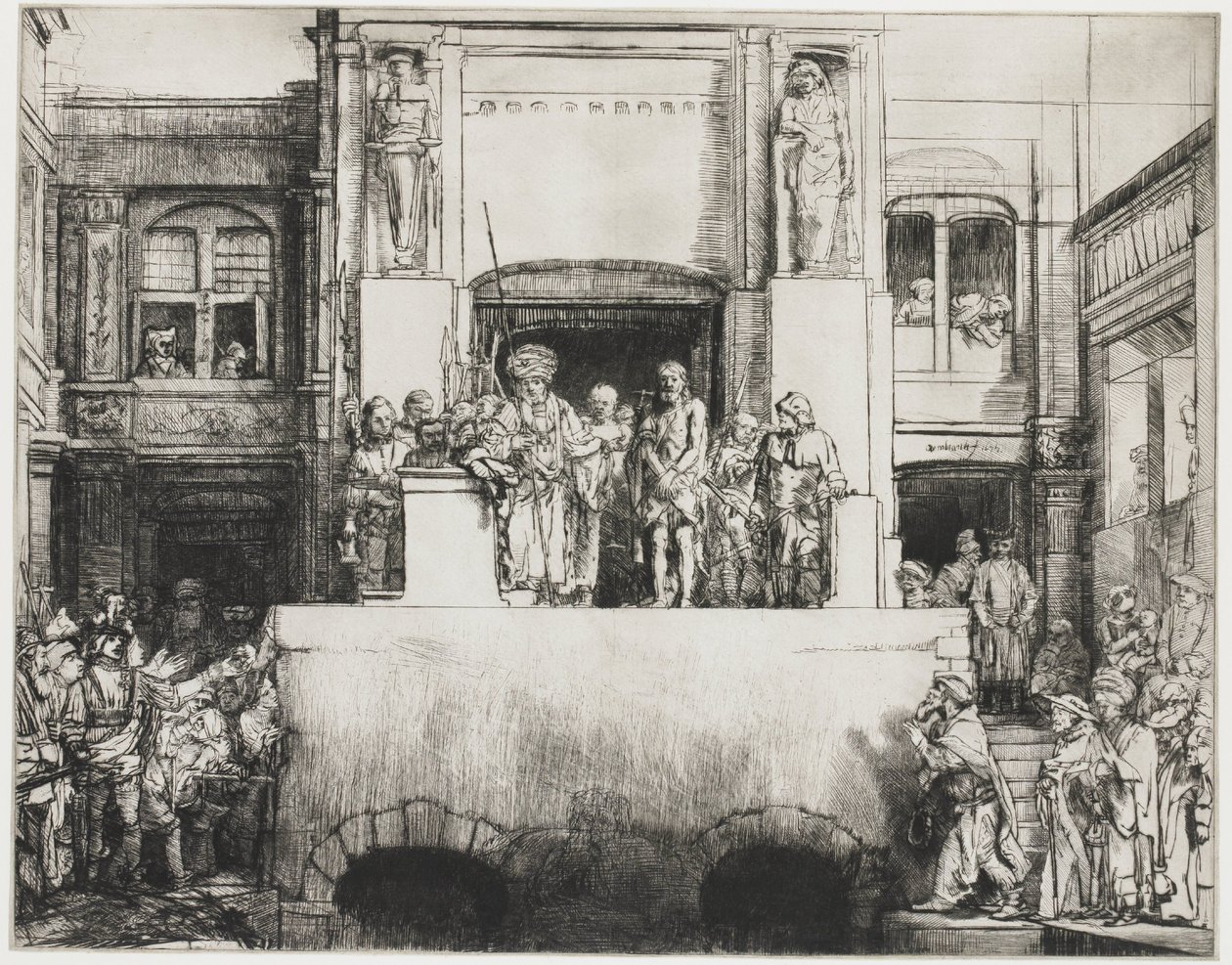 Krisztus bemutatása a népnek: hosszúkás tál alkotó: Rembrandt van Rijn