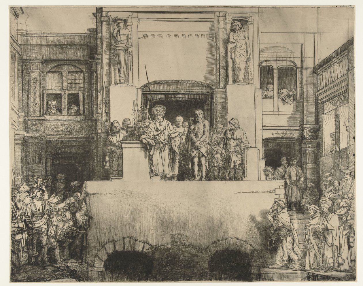 Krisztus bemutatása a népnek: hosszúkás tál alkotó: Rembrandt van Rijn